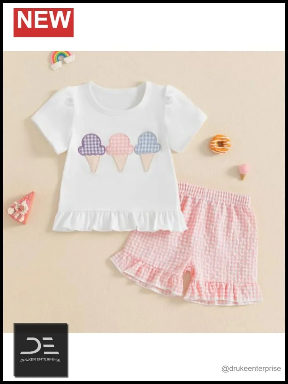 Toddler Baby Girls 2Pc Summer Outfit Smocked Short Sleeve T-Shirt with Plaid